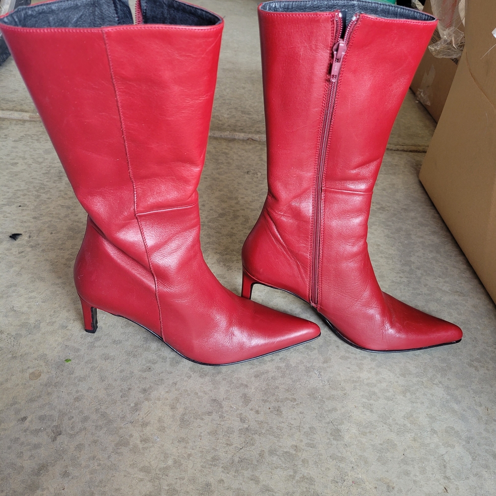 Red Leather Knee-High Boots